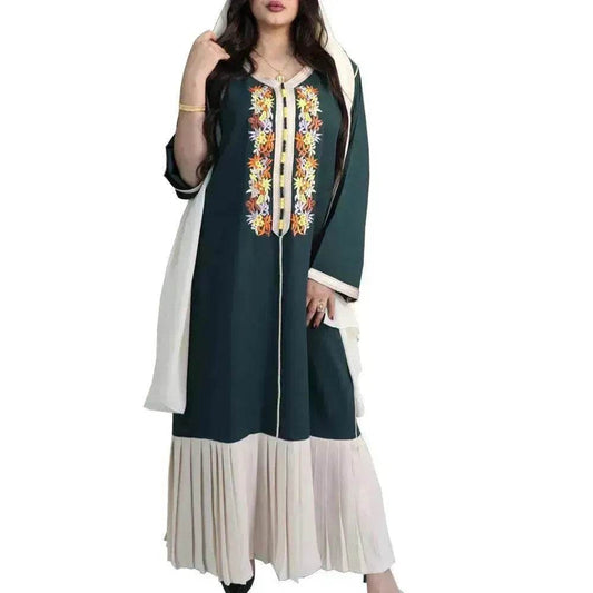 Four Seasons Embroidered Lace Chiffon Dubai Robe - Velora