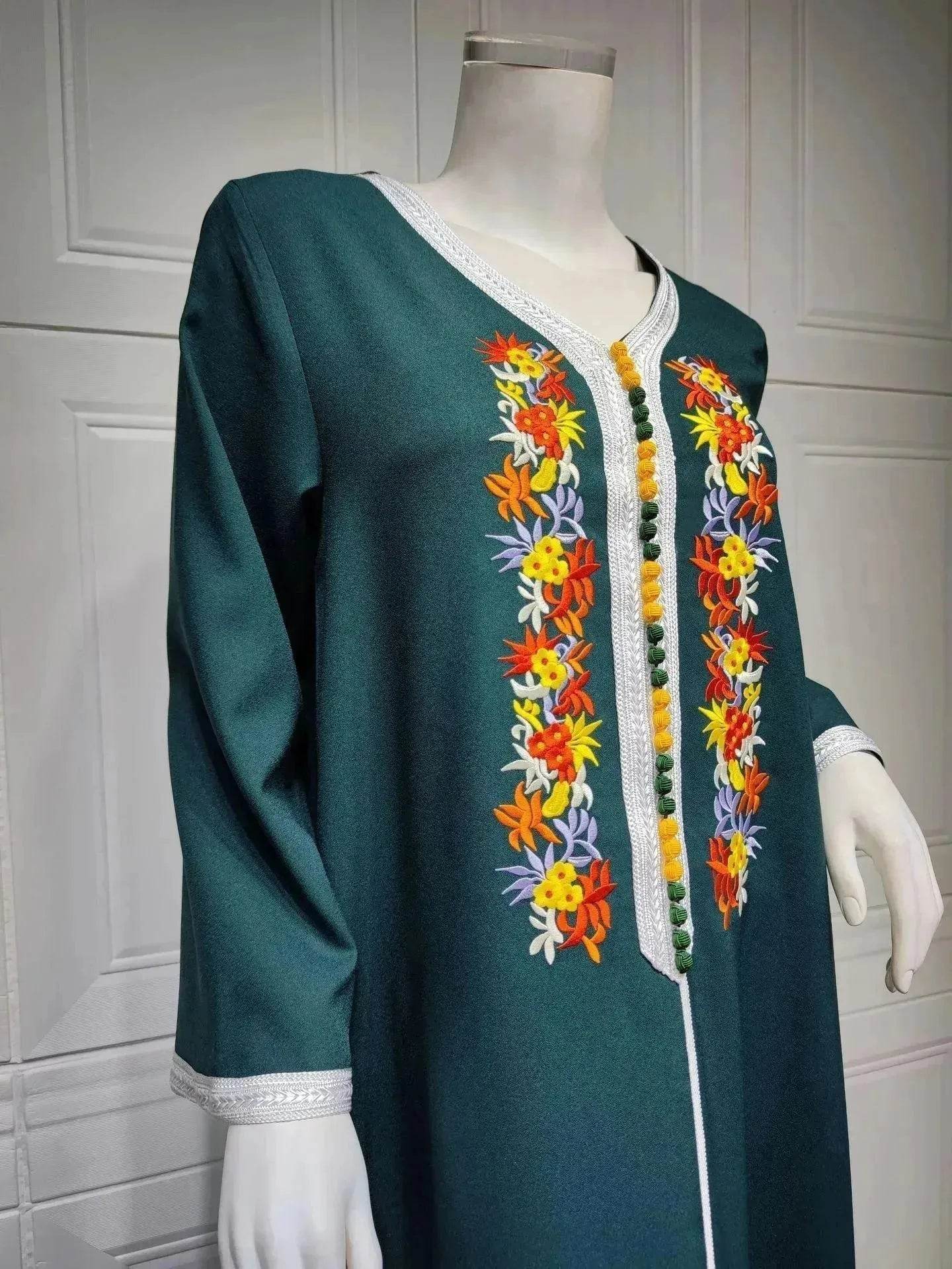 Four Seasons Embroidered Lace Chiffon Dubai Robe - Velora