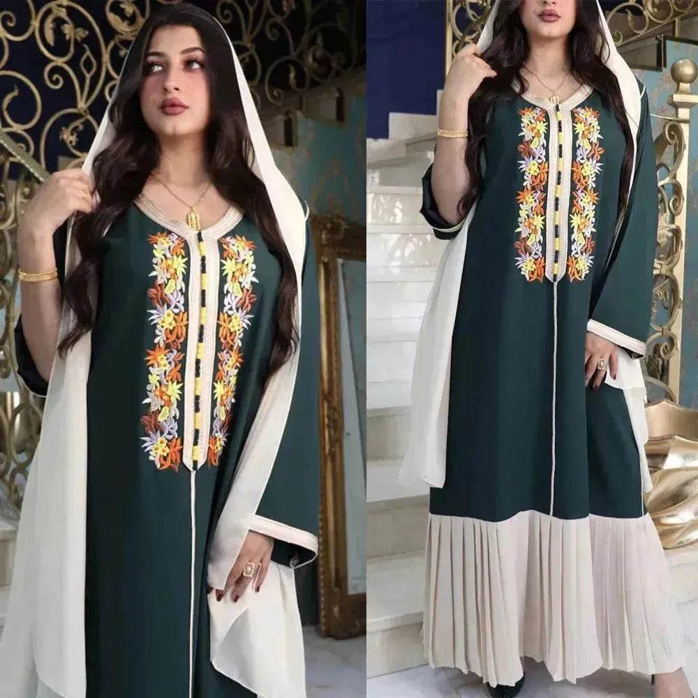 Four Seasons Embroidered Lace Chiffon Dubai Robe - Velora