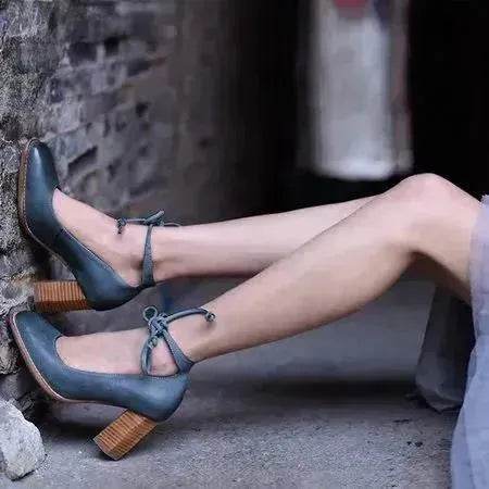 Front Lace-up Height Chunky Heel Shoes - Velora