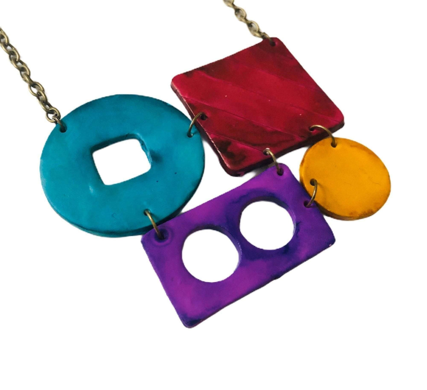 Funky Statement Necklace with Bold Colorful Geometric Style - Velora Luxury Fashion