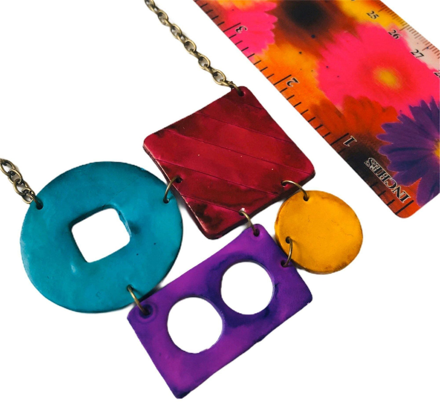 Funky Statement Necklace with Bold Colorful Geometric Style - Velora Luxury Fashion