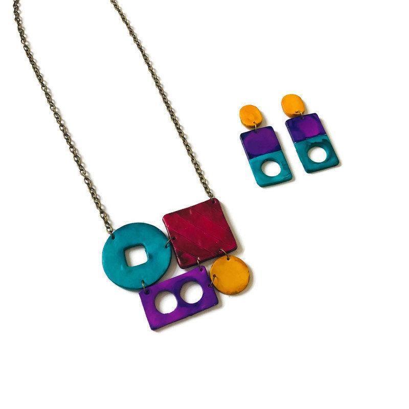 Funky Statement Necklace with Bold Colorful Geometric Style - Velora Luxury Fashion