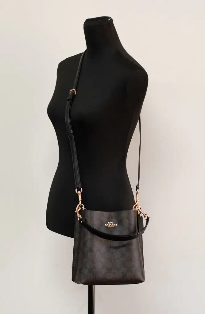 Coach (CA582) Mollie 22 Small Brown Black Coated Canvas Bucket Crossbody Handbag