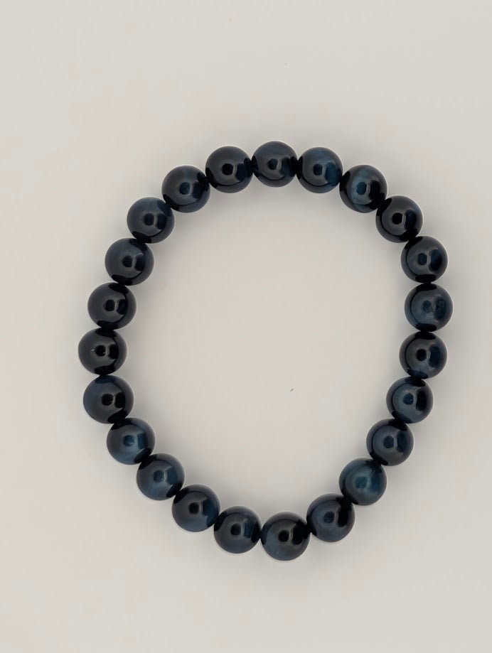 Gemstone Quality Blue Tiger Eye Bracelet – 8mm Polished Beads (Hawk’s Eye)