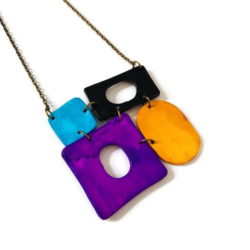 Geometric Pendant Necklace- Colorful Painted Jewelry - Velora Luxury Fashion
