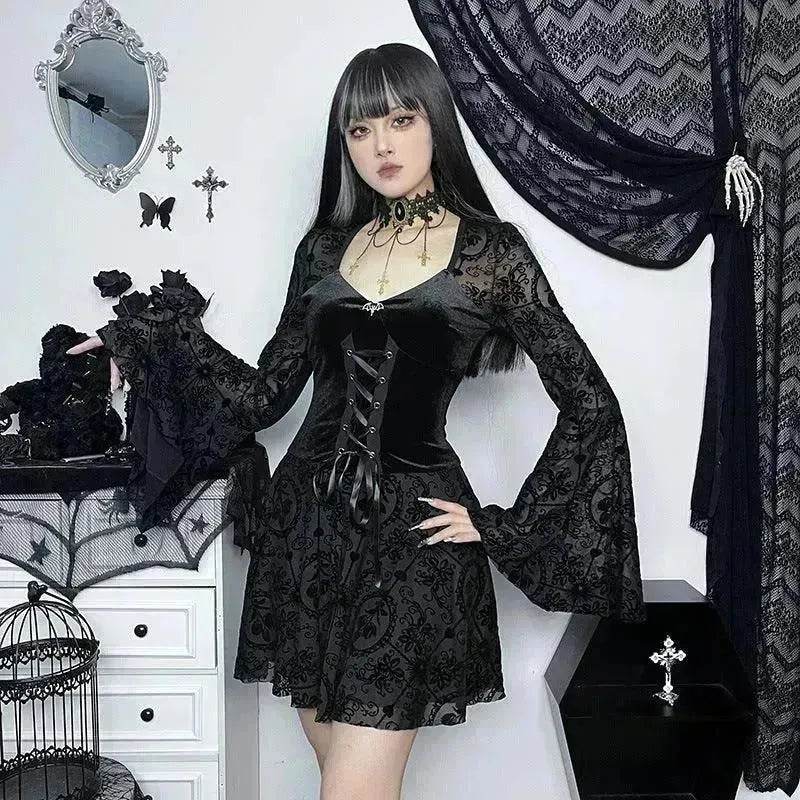 Gothic Vintage Fashion Elegant Classy Retro Mini Black Dress - Velora