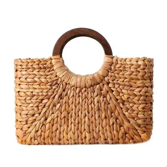 Hand-woven Summer Beach bag Mori solid color large capacity