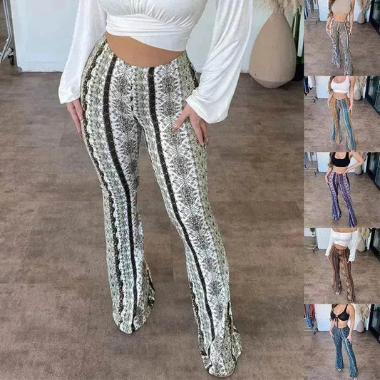 High Elastic Tight Pants Slim Charming Print Trousers Womens Clothing - Velora