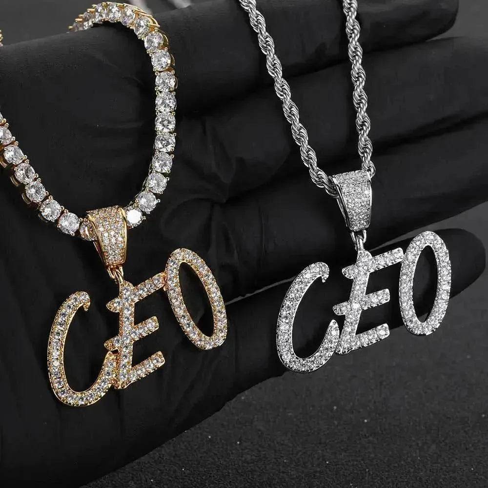 Hip Hop Straw Body Alphanumeric Patchwork DIY Pendant Micro Zirconia Necklace - Velora