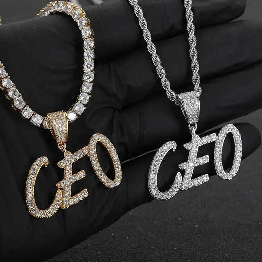 Hip Hop Straw Body Alphanumeric Patchwork DIY Pendant Micro Zirconia Necklace - Velora