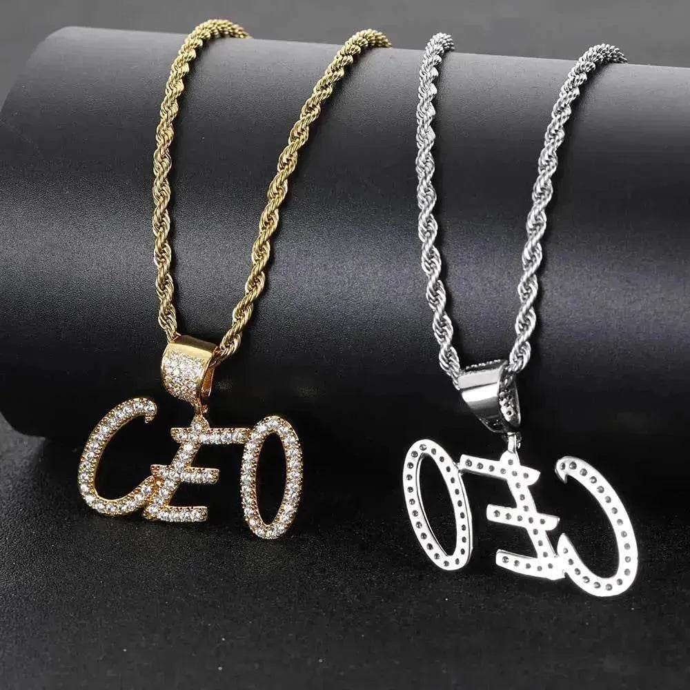Hip Hop Straw Body Alphanumeric Patchwork DIY Pendant Micro Zirconia Necklace - Velora