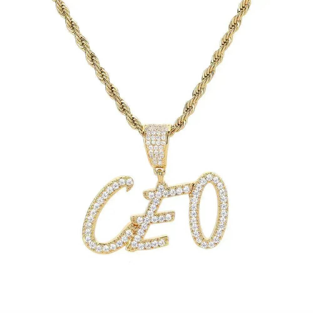 Hip Hop Straw Body Alphanumeric Patchwork DIY Pendant Micro Zirconia Necklace - Velora