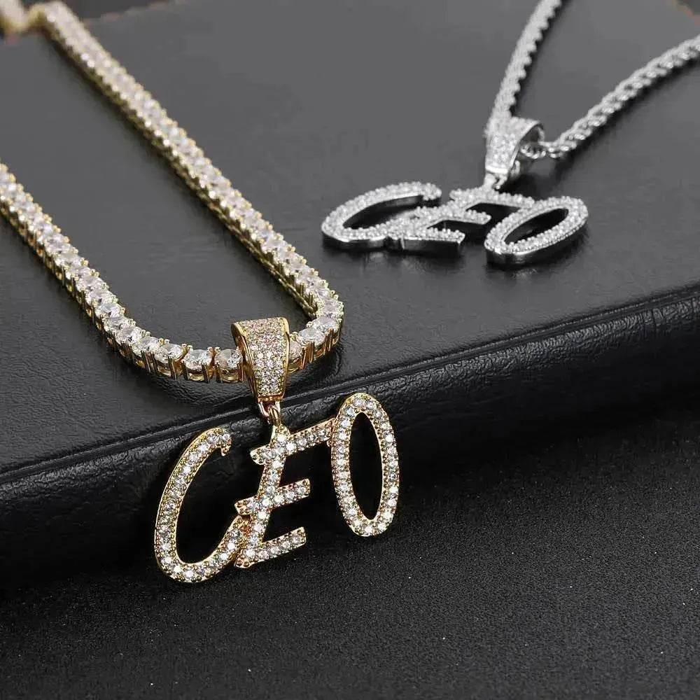 Hip Hop Straw Body Alphanumeric Patchwork DIY Pendant Micro Zirconia Necklace - Velora