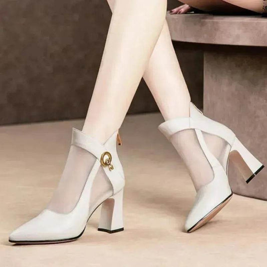 Hollow Thick Heel High Heel Large Size Shoes - Velora