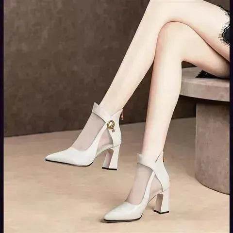 Hollow Thick Heel High Heel Large Size Shoes - Velora