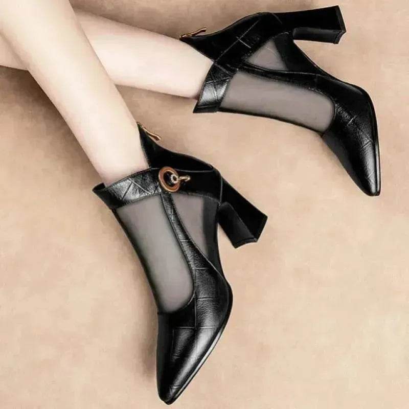 Hollow Thick Heel High Heel Large Size Shoes - Velora