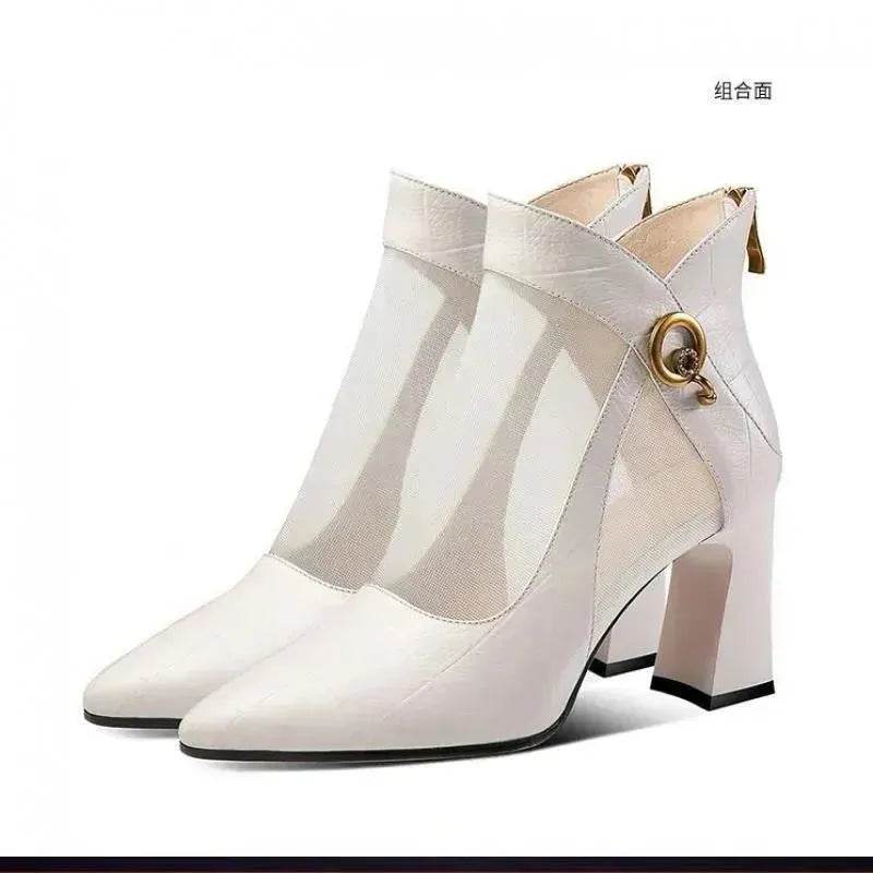 Hollow Thick Heel High Heel Large Size Shoes - Velora