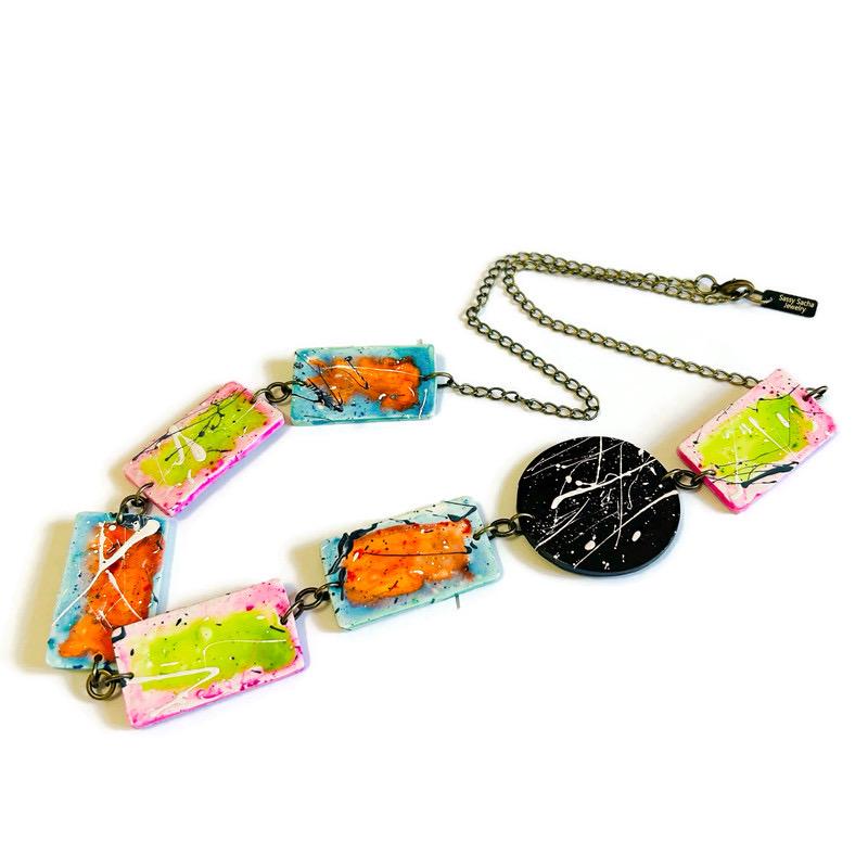 Bold Colorful Beaded Statement Necklace- Paint Spalsh - Velora Luxury Fashion