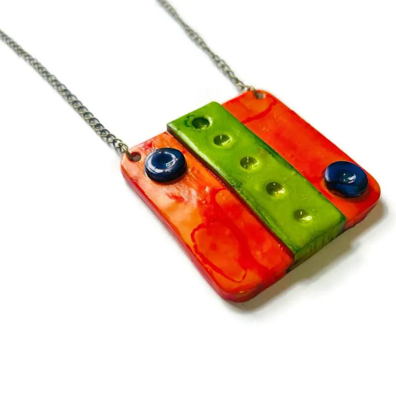 Orange Square Statement Pendant Necklace - Velora Luxury Fashion
