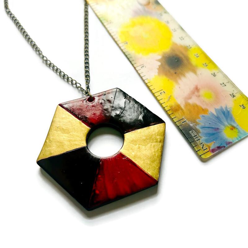 Colorful Chunky Hexagon Pendant Necklace Handmade - Velora Luxury Fashion