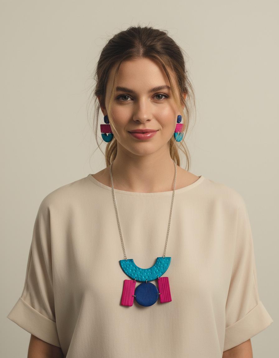 Chunky Statement Necklace in Turquoise, Denim Blue & Pink - Velora Luxury Fashion