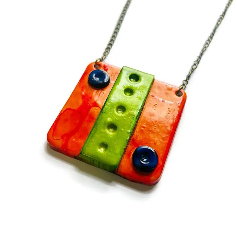 Orange Square Statement Pendant Necklace - Velora Luxury Fashion