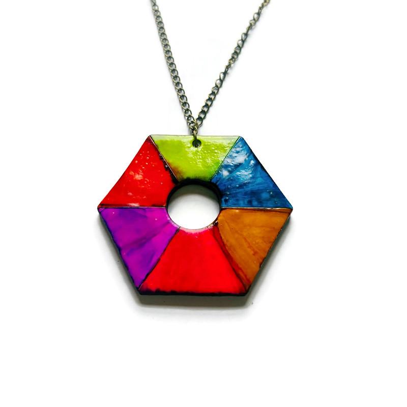 Colorful Chunky Hexagon Pendant Necklace Handmade - Velora Luxury Fashion