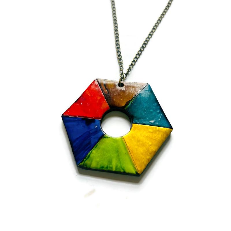 Colorful Chunky Hexagon Pendant Necklace Handmade - Velora Luxury Fashion