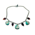 Minimalist Beaded Necklace Icy Blue & Silver with Brown Glass Leaves - Velora Luxury Fashion