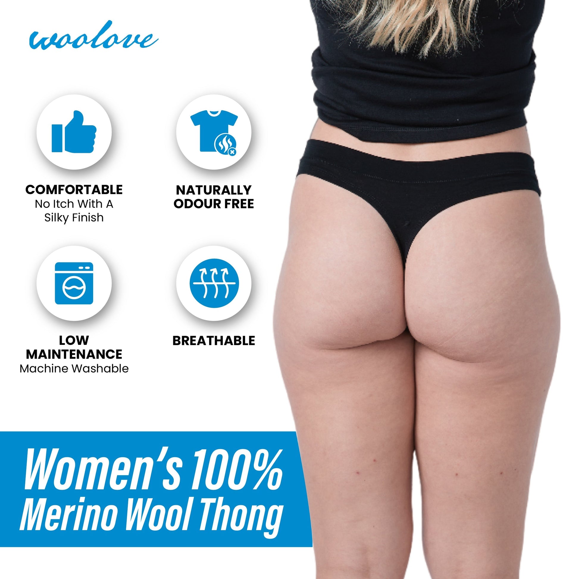 Women's Odour Blocking Merino Wool Underwear - Thong - Velora