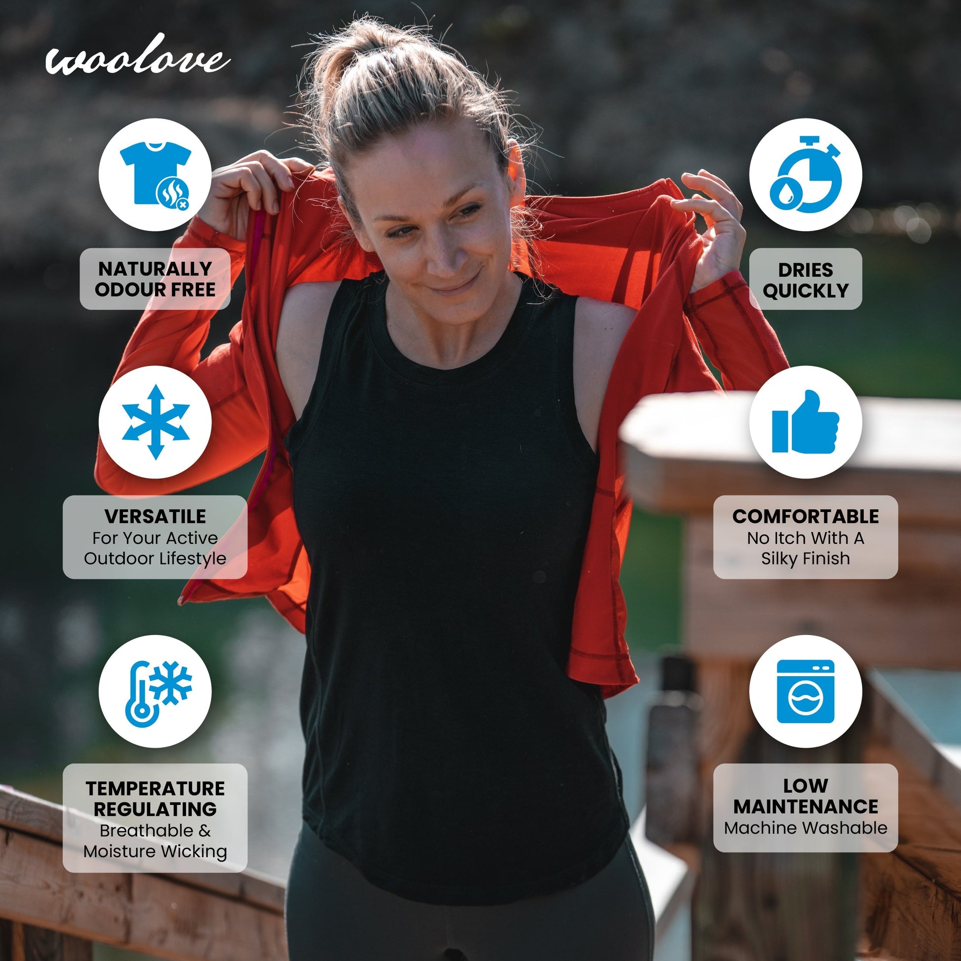 Women's Merino Wool Tank Top with Crew Neck - Velora