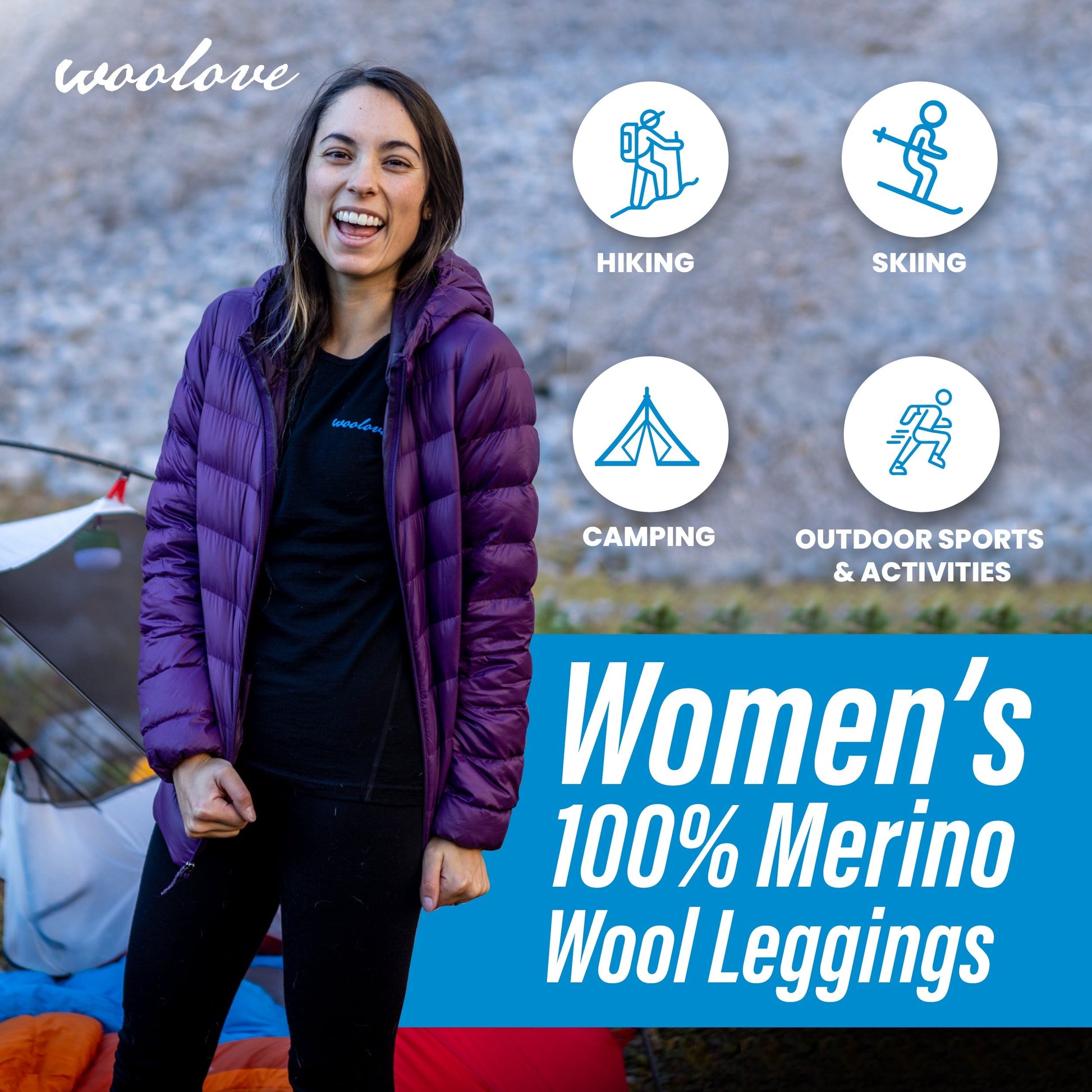 Women's 100% Merino Wool Long Underwear Base Layer Leggings 190 GSM - Midweight - Velora