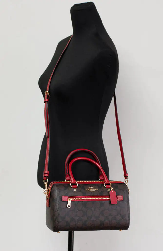 Coach (83607) Rowan Brown 1941 Red Signature Medium Satchel Crossbody Handbag