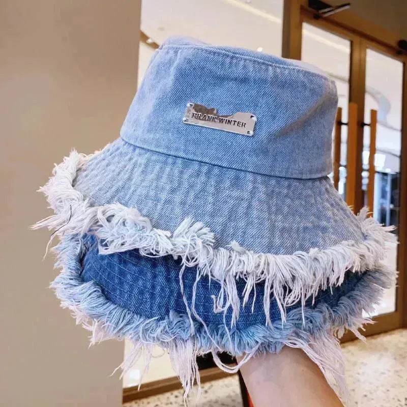Jean Fisherman Hat Women's Spring And Summer Thin Washed Old Frayed Edge Bucket Hat Outdoor - Velora