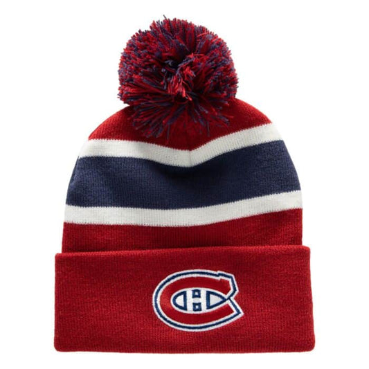 NHL CANADIENS Mitchell & Ness Stripe Cuffed Knit Hat with Pom KTPCLD21212MCAR - Velora