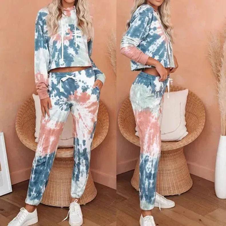 Ladies Casual Long-sleeved Tie-dye Printing Ladies Casual Suit