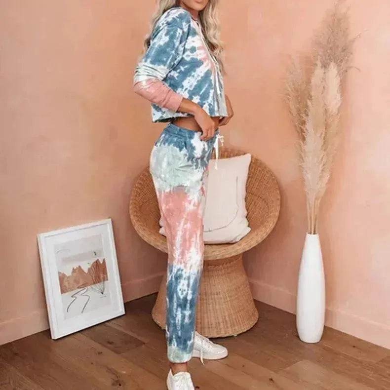 Ladies Casual Long-sleeved Tie-dye Printing Ladies Casual Suit