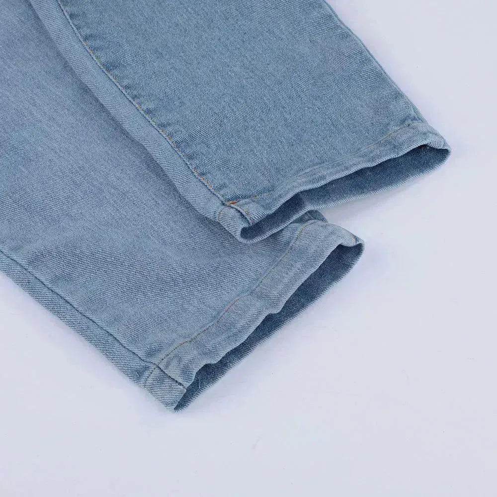 Ladies' Long Blue Denim Jeans Romper Jumpsuit With Straps - Velora