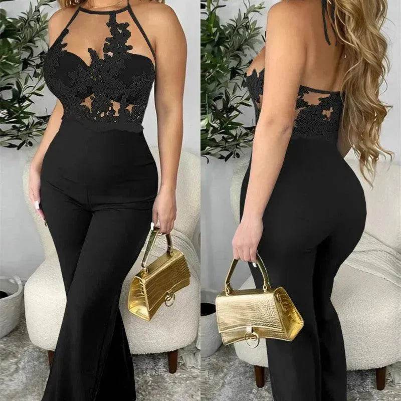 Ladies' Mesh Stitching Tight Party Club Jumpsuit - Velora