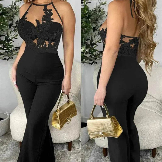Ladies' Mesh Stitching Tight Party Club Jumpsuit - Velora