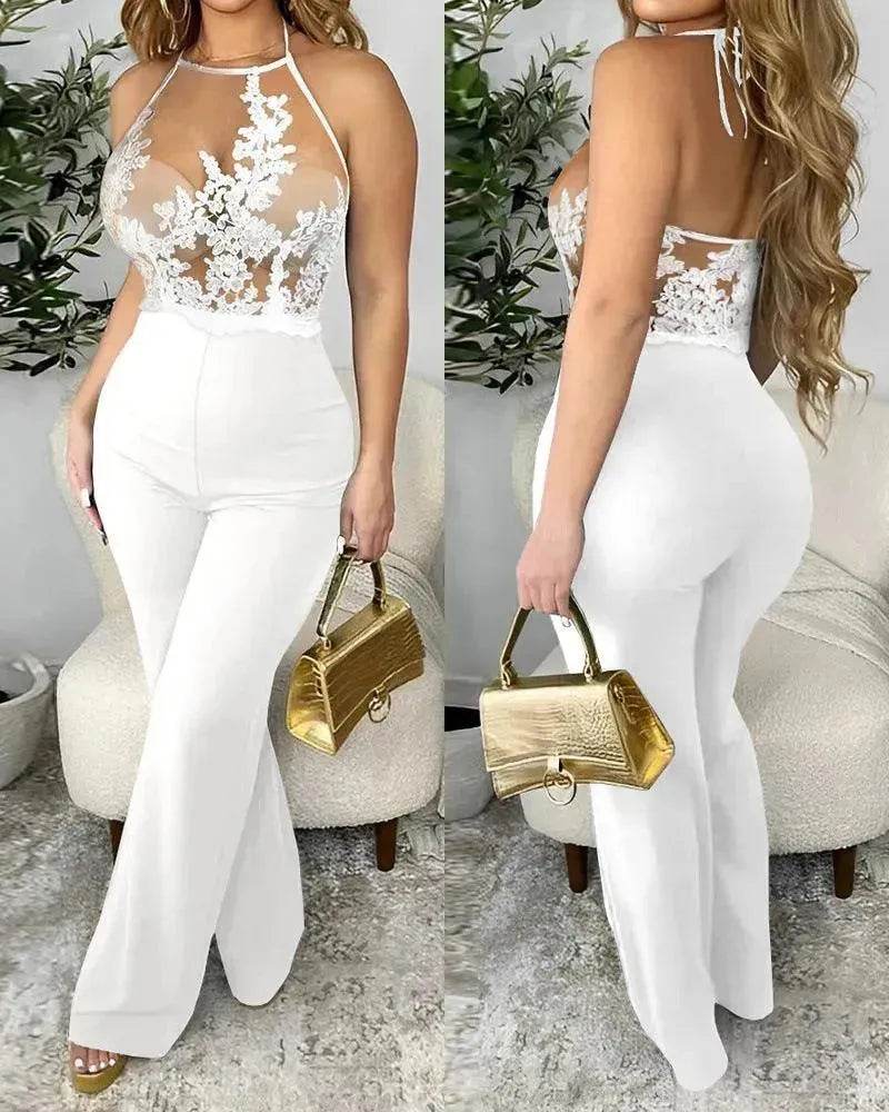 Ladies' Mesh Stitching Tight Party Club Jumpsuit - Velora