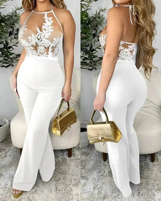 Ladies' Mesh Stitching Tight Party Club Jumpsuit - Velora