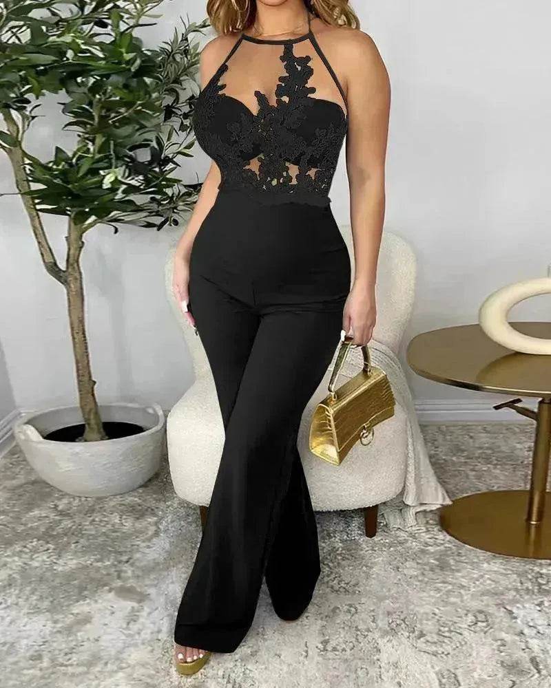 Ladies' Mesh Stitching Tight Party Club Jumpsuit - Velora