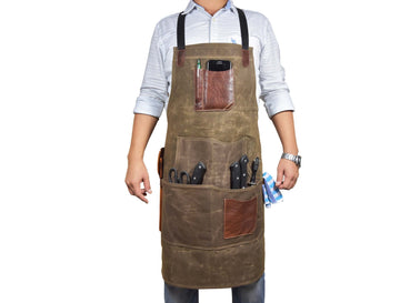 Leather Canvas Apron - Seaweed Green - Velora Luxury Fashion