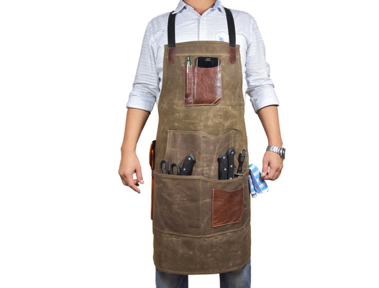 Leather Canvas Apron - Seaweed Green - Velora Luxury Fashion