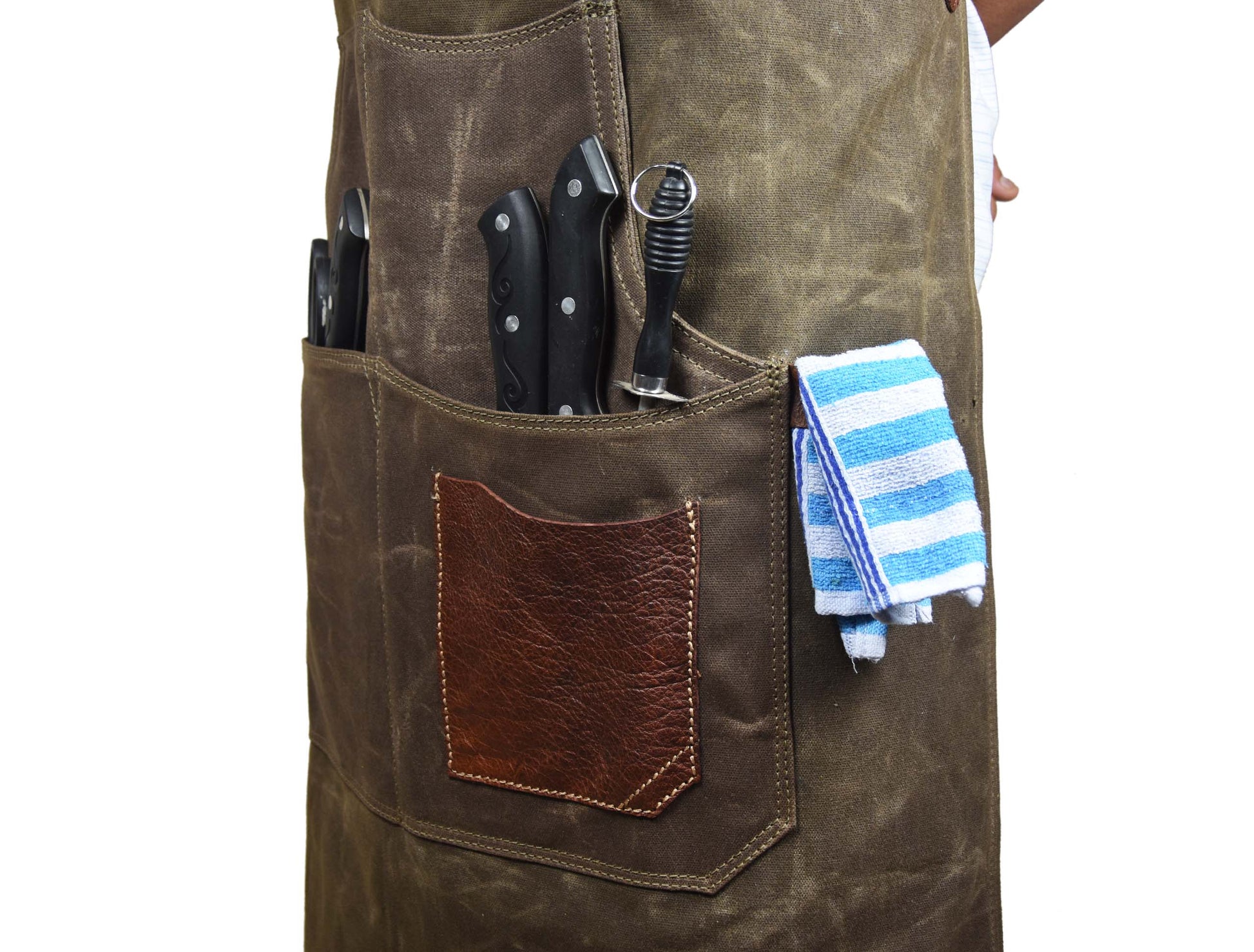Leather Canvas Apron - Seaweed Green - Velora Luxury Fashion