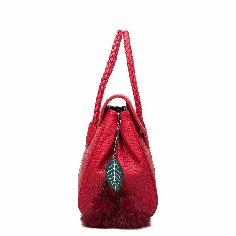 Leather handbags lychee pattern handbag - Velora