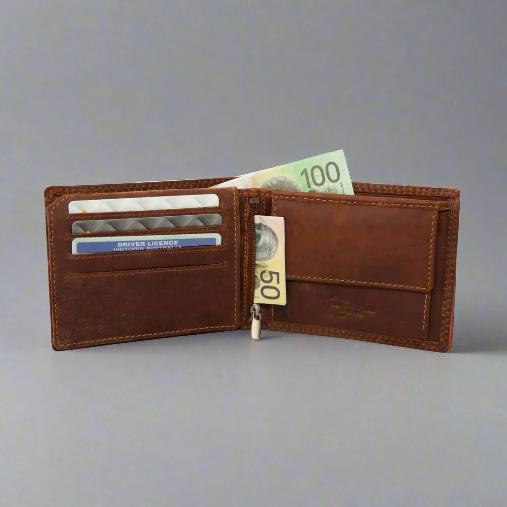 Greenwood Leather Men's Wallet. RFID-Blocking Oil Pull-Up Leather Boutique of Leathers/Open Road