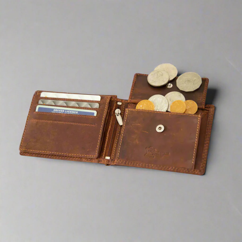 Greenwood Leather Men's Wallet. RFID-Blocking Oil Pull-Up Leather Boutique of Leathers/Open Road